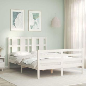 vidaXL Vidaxl - Estructura De Cama Con Cabecero Madera Maciza Blanco 140x200 Cm