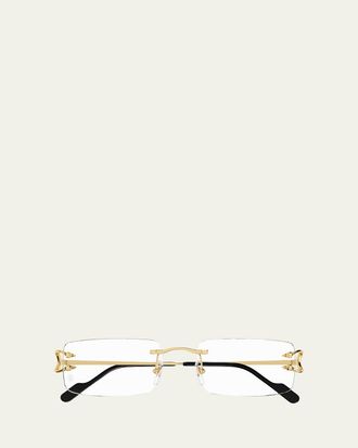 Cartier Mens C-Hinge Metal Rectangle Eyeglasses