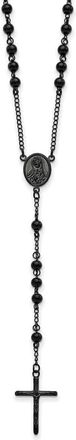 Diamond2Deal Stainless Steel Polished Black IP-plated Beaded Rosary Cross Necklace 30