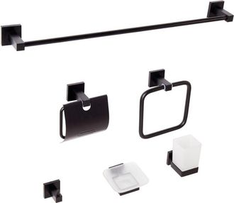 Beliani Beliani - Conjunto De 6 Accesorios De Ba&ntilde;o Moderno De Aluminio Mate Vaso Y Jabonera Incluidos Cl&aacute;sico Negro Uvita