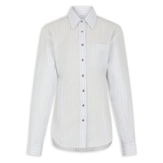 Paco Rabanne Overhemden, Dames, Blauw, XS, Katoen, Gestreepte Poplin Overhemd