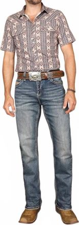 American West Embroidered Western Jeans In Blue Denim