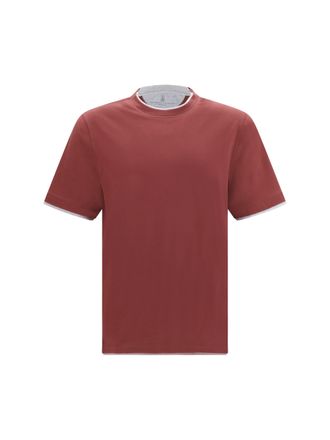 Brunello Cucinelli Two-Tone Double-Layer Hem T-shirt - Red