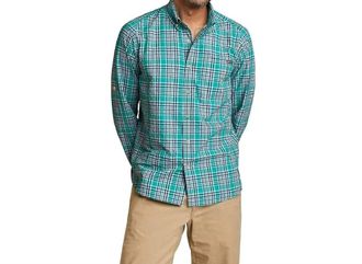 Eddie Bauer Classic Long Sleeve Pack It Tech Shirt In Aqua Blue Plaid