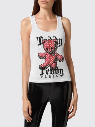 Philipp Plein Slim Fit Teddy Bear Print Jersey Tank Top with Square Neck