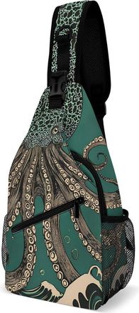 Generic Octopus Wave Mens Crossbody Chest Sling Bag for Travel Hiking Lightweight Shoulder Bags with Small Side