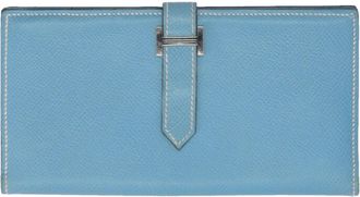 Herm&egrave;s Blue Jean Epsom Leather Long Wallet (Bi-Fold) (Pre-Owned)