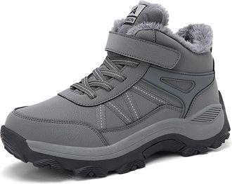 Generic Winter Sports Walking Shoes for Women and Men Leather Insulated Non Slip Warm Sneakers Comfortable Footwear (Grey, 10.5)