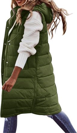 Generic Padded Gilet For Women Uk Casual Soild Longline Hood Waistcoat Loose Fit Zip Windproof Trench Coat Lightweight Walking Gilet Warm Overcoat Heated Puff