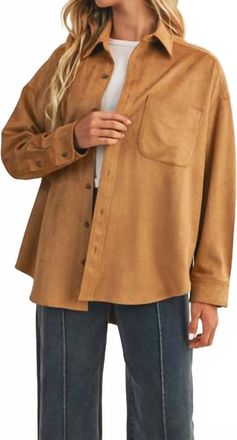 Mustard Seed Button Down Suede Top In Brown