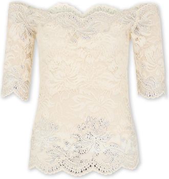 Paco Rabanne Ivoor Kant Boothals Top - Dames - Blouses - Wit - M - Overhemden