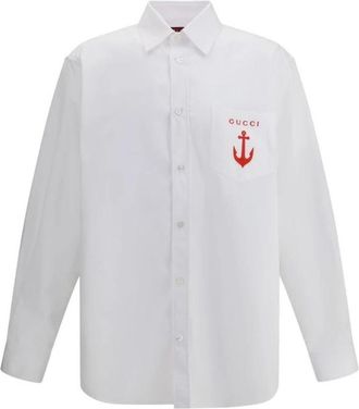 Gucci Stijlvolle Katoenen Overhemd met Zak - Heren - Casual Overhemden - Wit - M - Katoen - Overhemden