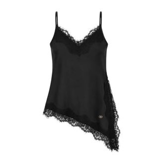 Yes-Zee Satijnen top met kanten inzetstukken - Dames - Tops zonder mouwen - Zwart - M - Satijn - Tops