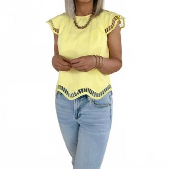 Merci Zuri Embroidered Cut-Out Sleeve Top In Lemon Cream