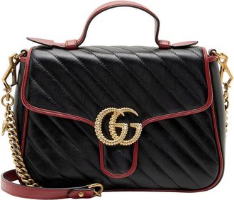 Gucci Black Matelasse Leather Torchon Gg Marmont Small Top Handle (Authentic Pre-Loved)