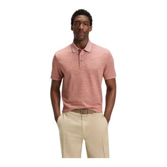 HUGO BOSS Gebreide polo van katoen en linnen - Heren - Tops - Rood - Maat: L Katoen