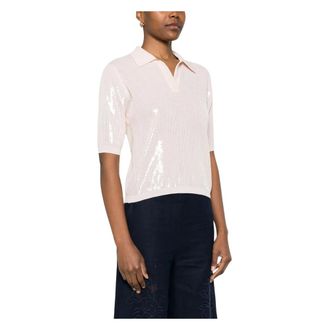 Twinset Polo Shirts, female, Pink, Size: M Maglia a polo con paillettes