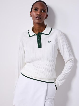 Lacoste Womens Wide-rib knit Polo Shirt sporty sweater