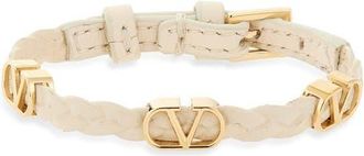 Valentino Garavani VLOGO Braided Leather Bracelet in Light Ivory at Nordstrom