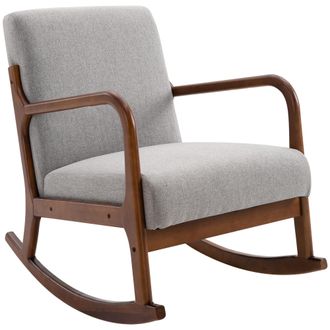 HOMCOM Poltrona A Dondolo Imbottita, Design Vintage In Legno E Poliestere Grigio - Homcom