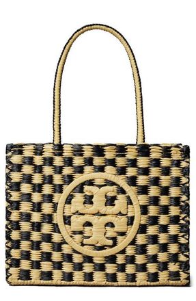 Tory Burch Ella Crocheted Raffia Tote in Black /Natural at Nordstrom