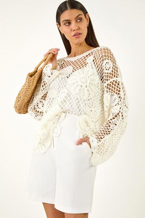 Roman Floral Open Crochet Knit Tunic
