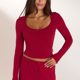 Lounge Christmas Cottage pointelle pyjamatop - Rood - XXL