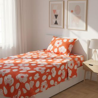 KASANOVA Completo letto 1 piazza e mezza corallo fiori bianchi