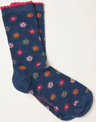 Fat Face FatFace Navy Floral Socks