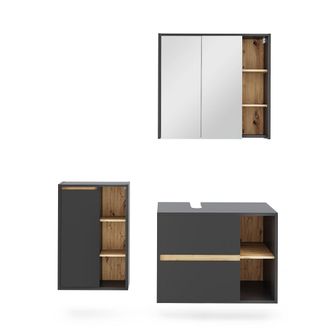 Vicco Set Di Mobili Per Il Bagno Viola, Grigio/rovere Artigianale, 3 Pezzi, Vicco
