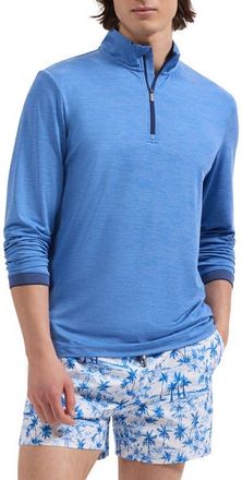 Bugatchi Quarter Zip Performance Pullover in Classic Blue at Nordstrom, Size Xx-Large