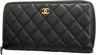 Chanel Black Grained Calfskin Long Wallet (Bi-Fold) (Pre-Owned)