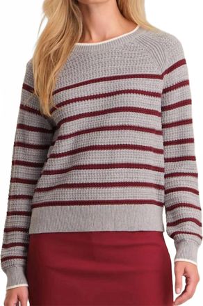 525 america Brooke Crew Neck Textured Stripe Pullover Sweater In Grey Mist Heather Multi
