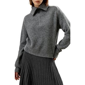 LilySilk Womens Cashmere Half Zip-Up Ribbed Sweater in Mixed Gray at Nordstrom, Size Medium