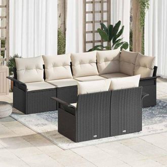 vidaXL Conjunto De Sof&aacute; De Jard&iacute;n Con Coj&iacute;n 7 Pcs Negro Polirat&aacute;n Vidaxl