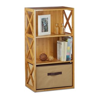 Relaxdays Relaxdays - Estanter&iacute;a Con Cesta De Almacenaje, Madera, Tres Estantes, Caja Plegable, 80 X 42 X 49 Cm, 1 Ud., Marr&oacute;n
