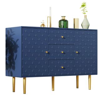 STILVORA C&oacute;moda Con 2 Puertas Y 3 Cajones, Estante Ajustable, Patr&oacute;n De Escamas, Estilo Elegante, En Madera Y Metal, 120&times;40&times;83 Cm, Azul Marino