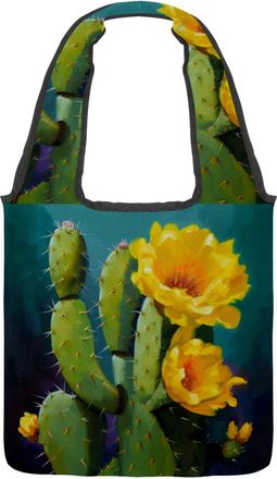 Generic Yellow Cactus Flowers Reversible Canvas Shoulder Tote - Double-Sided Print, 12oz Cotton, 27cm Drop, Fold-Flat Bag for Travel, Shopping, Street Outings