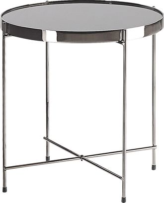 Beliani Beliani - Mesa Auxiliar Con Tapa De Vidrio Templado Negro Y Patas De Metal Plateado Redonda Estilo Glamour Lucea