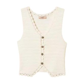Twinset Cardigans, female, Beige, Size: XS Crochet-Trim Knit Gilet