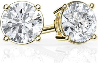 Grown Brilliance 1 Carat Round Lab Grown Diamond Stud Earrings in 14K Yellow Gold, Push Back, F Color, VS Clarity, 4 Prong Setting