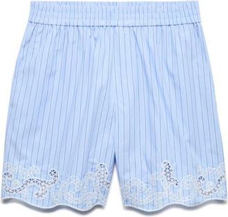 M&S Collection Embroidery Stripe Shorts in Blue at Nordstrom, Size 16