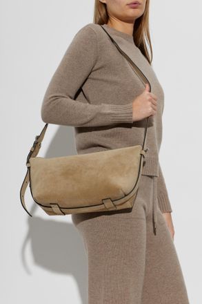 Moschino Suede Shoulder Bag With Logo, Womens, Beige