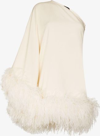 Taller Marmo Neutral Piccolo Asymmetric Feather-Trim Mini Dress - Womens - Feather