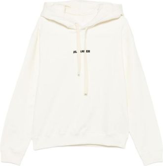 Jil Sander White Logo Print Hoodie