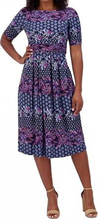 Jessica Howard Printed Ruched-Sleeve Midi Dress In Navy Pink