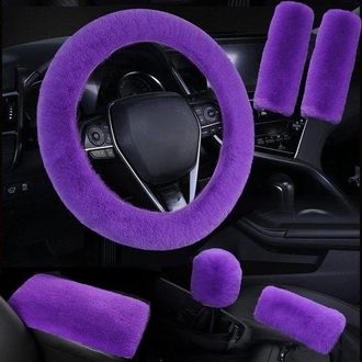 OEM Funda De Volante De Felpa, Vegana, De Piel Sint&eacute;tica, Funda De Volante Con Aspecto De Piel Vegana, Violeta, Juego De 6 Piezas