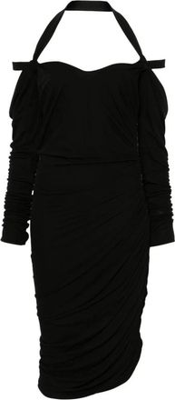 The Attico Zwarte Off-Shoulder Knielengte Jurk - Dames - Casual kleedjes - Zwart - M - Kleedjes