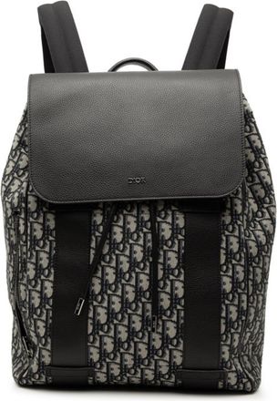 Dior Trotter Black Gray Leather Fabric Backpack (Pre-Owned)