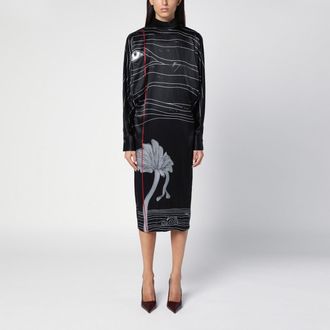Ferragamo Black silk satin midi dress
